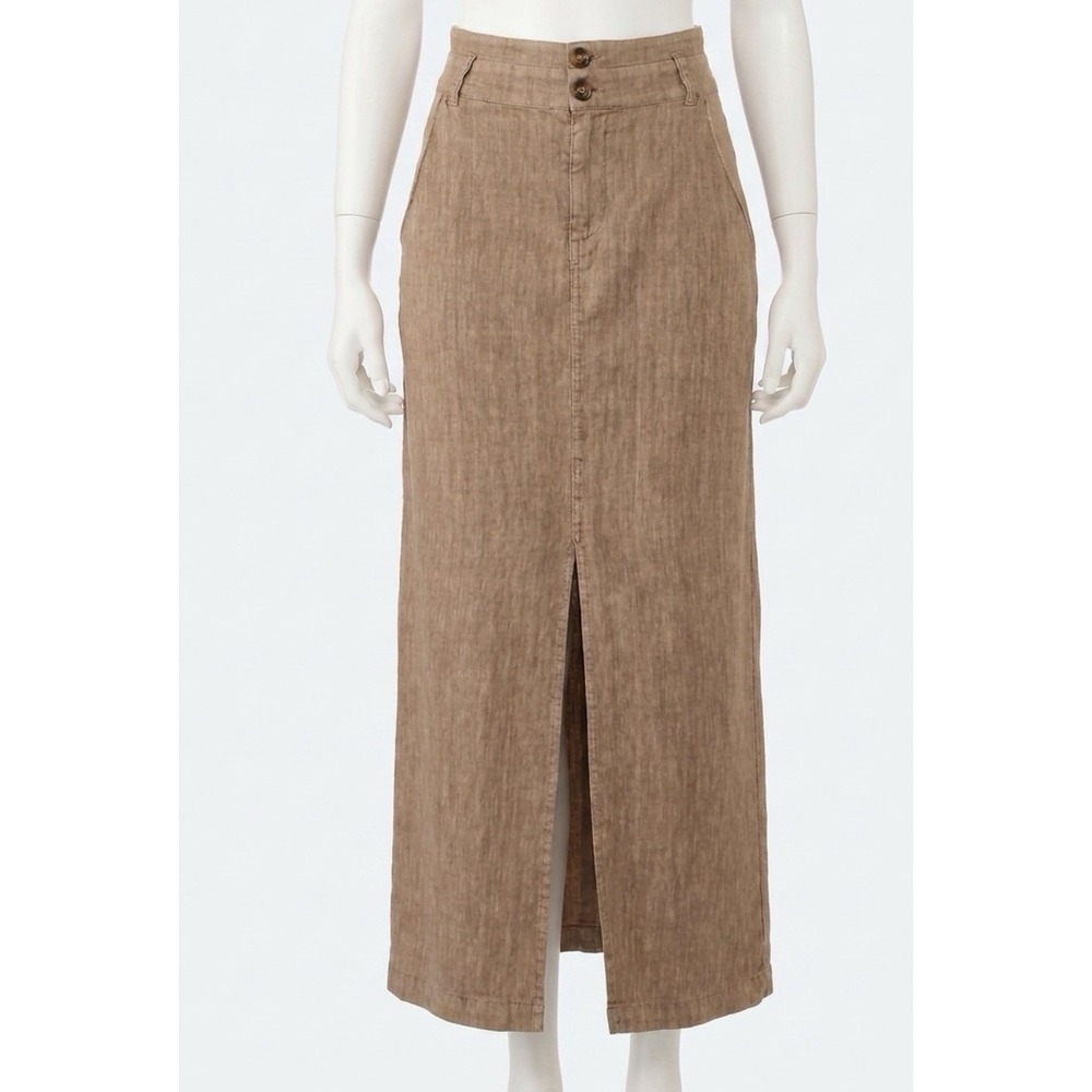 Kut From The Kloth Freida Front Slit Skirt Wood‎ Size 16 Linen Rayon Blend